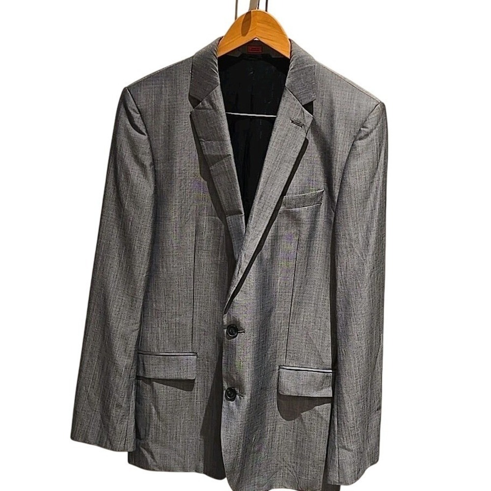 Hugo Boss Amaro Heise Grey Virgin Wool Cotton Blazer Sport Coat Mens 42L